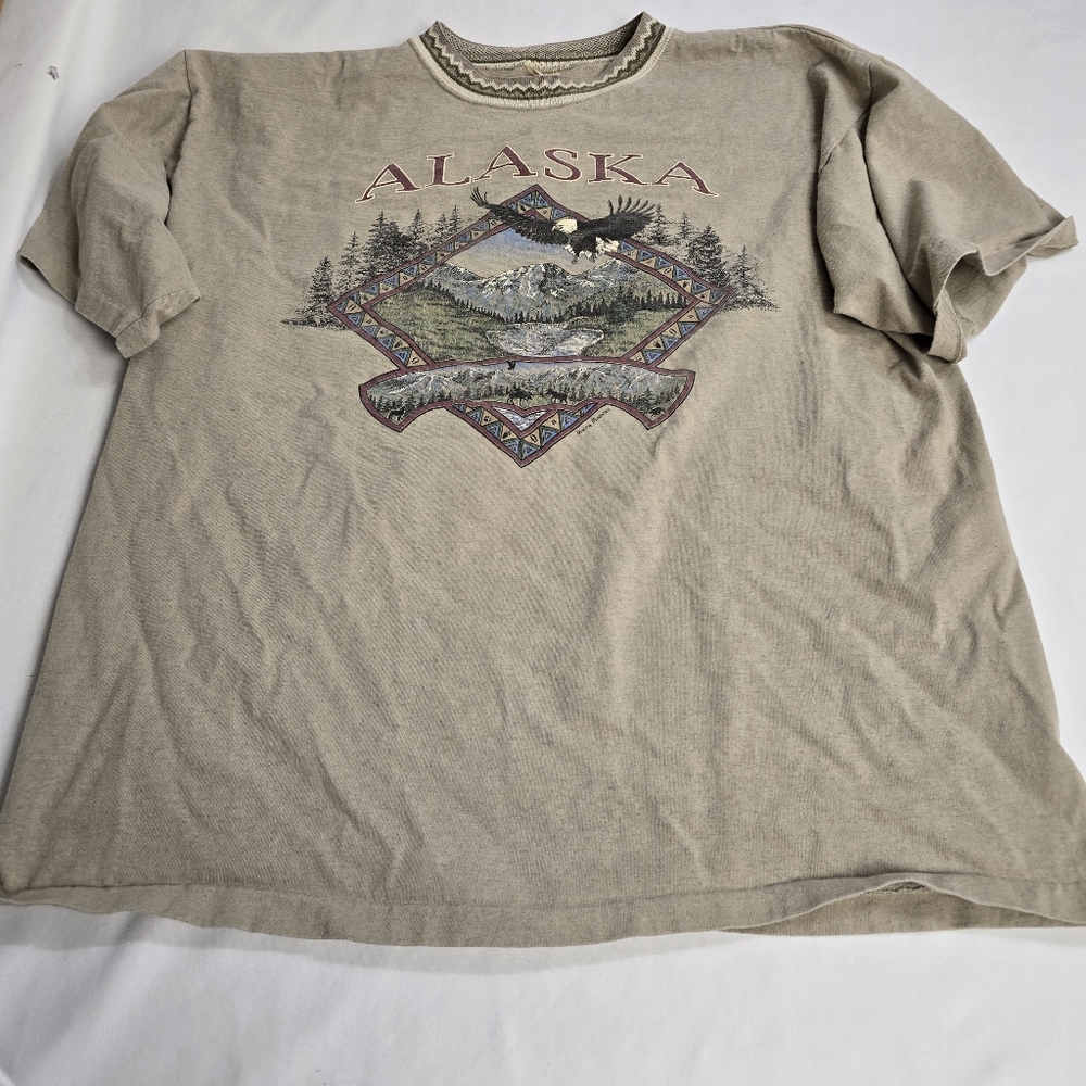 Vintage Alaska Eagle Souvenir Graphic Tee Prarie Mountain Tshirt XXL